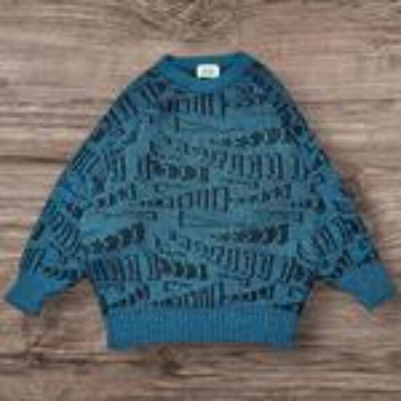 Vintage 1980s Italian Knit Sweater – Blue, Turquoise & Green – Size S - Picture 1 of 4